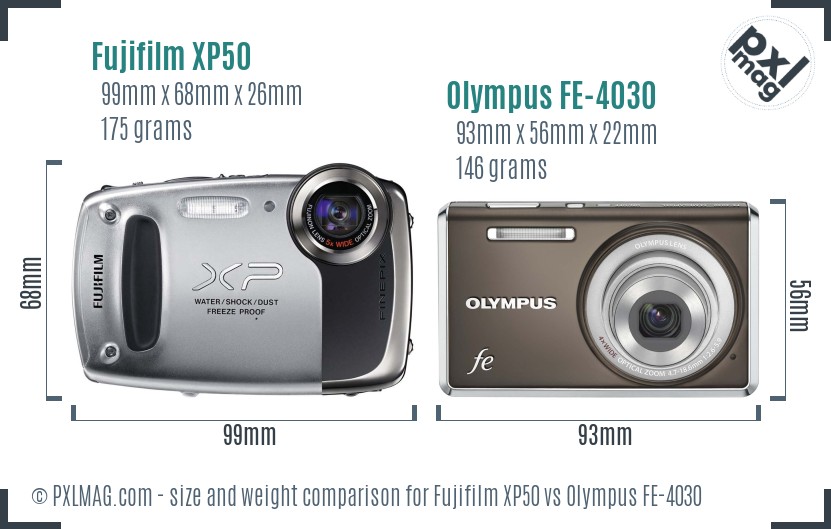 Fujifilm XP50 vs Olympus FE-4030 size comparison Fujifilm XP50 vs Olympus FE-4030 size comparison