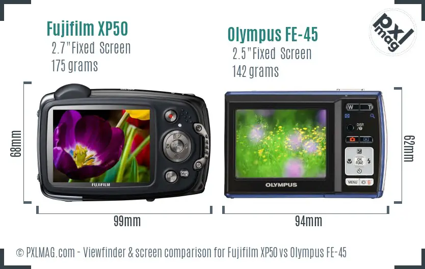 Fujifilm XP50 vs Olympus FE-45 Screen and Viewfinder comparison