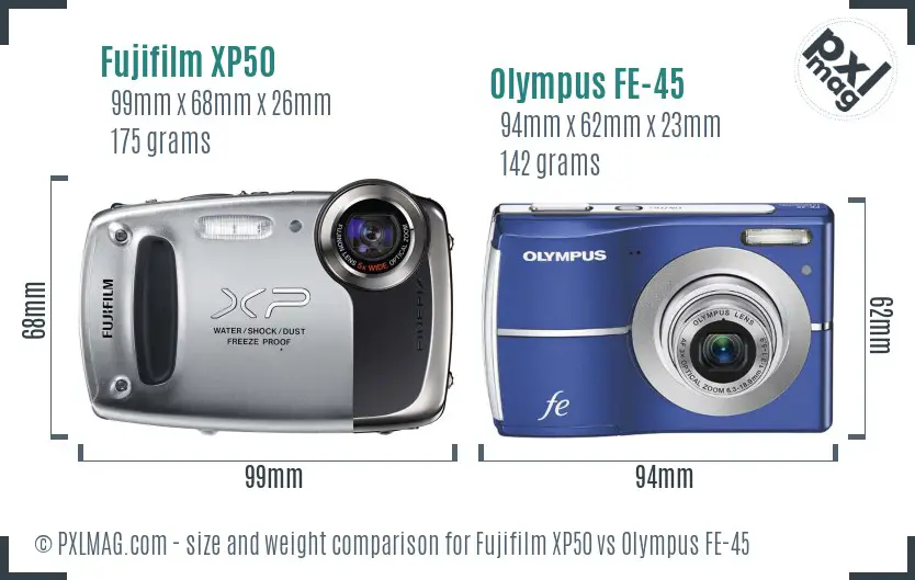 Fujifilm XP50 vs Olympus FE-45 size comparison