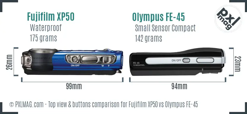 Fujifilm XP50 vs Olympus FE-45 top view buttons comparison
