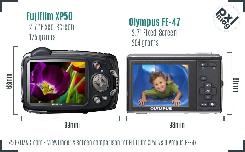 Fujifilm XP50 vs Olympus FE-47 Screen and Viewfinder comparison