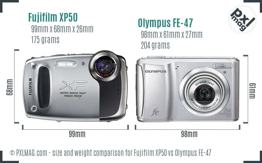 Fujifilm XP50 vs Olympus FE-47 size comparison