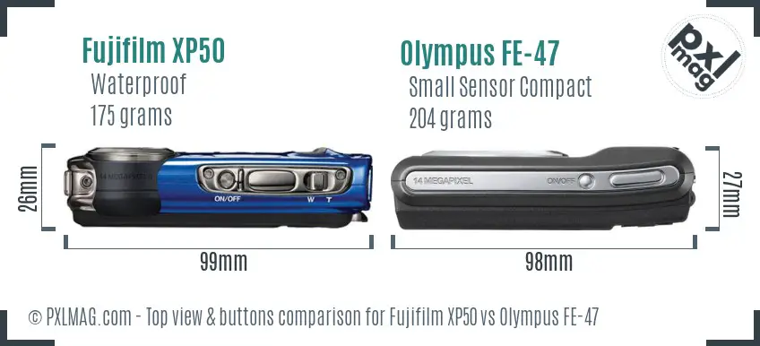 Fujifilm XP50 vs Olympus FE-47 top view buttons comparison