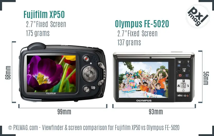 Fujifilm XP50 vs Olympus FE-5020 Screen and Viewfinder comparison