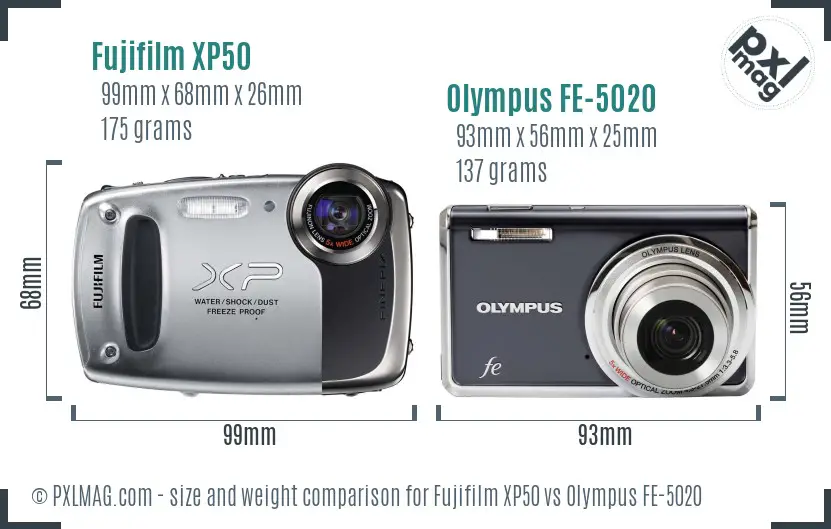 Fujifilm XP50 vs Olympus FE-5020 size comparison