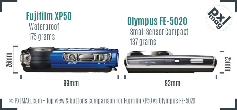 Fujifilm XP50 vs Olympus FE-5020 top view buttons comparison