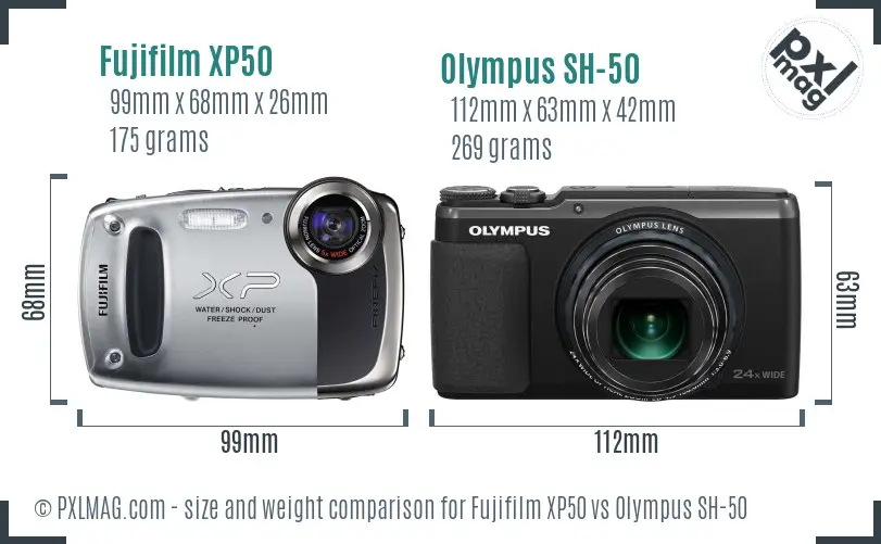 Fujifilm XP50 vs Olympus SH-50 size comparison