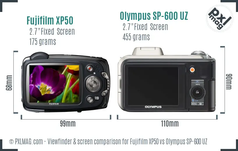 Fujifilm XP50 vs Olympus SP-600 UZ Screen and Viewfinder comparison