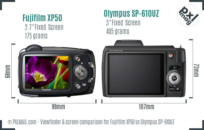 Fujifilm XP50 vs Olympus SP-610UZ Screen and Viewfinder comparison