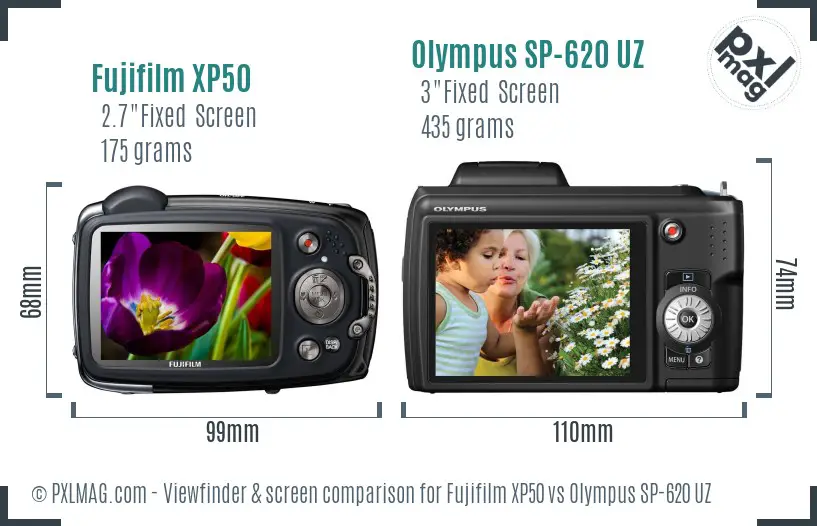 Fujifilm XP50 vs Olympus SP-620 UZ Screen and Viewfinder comparison