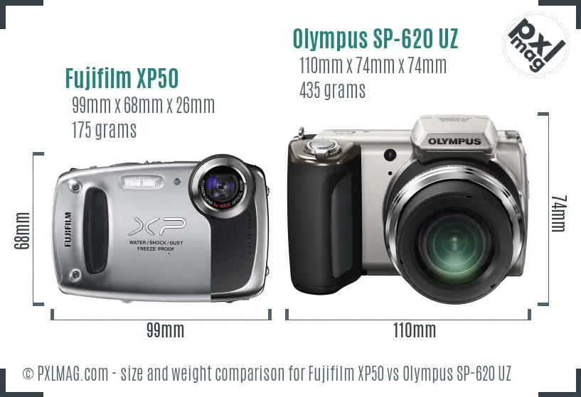 Fujifilm XP50 vs Olympus SP-620 UZ size comparison