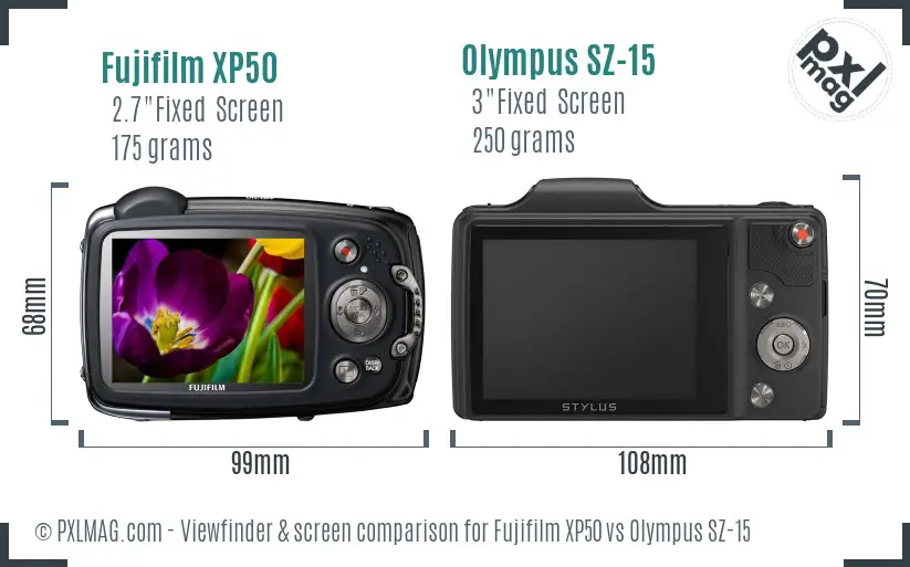 Fujifilm XP50 vs Olympus SZ-15 Screen and Viewfinder comparison
