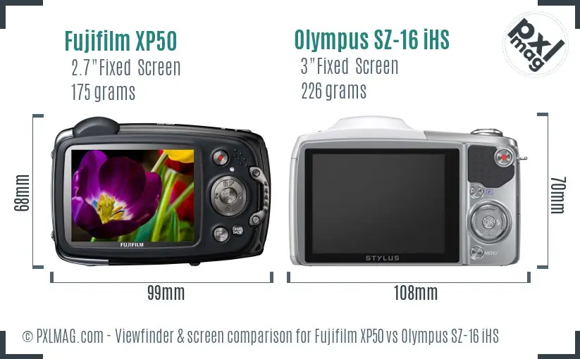 Fujifilm XP50 vs Olympus SZ-16 iHS Screen and Viewfinder comparison
