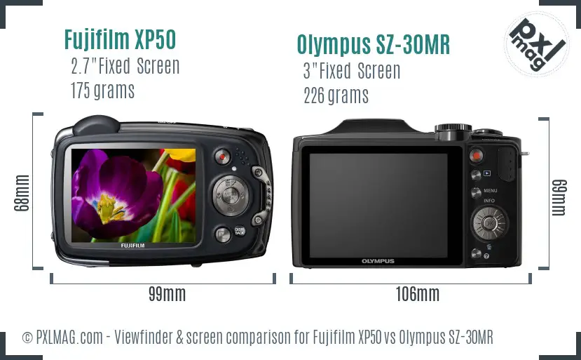 Fujifilm XP50 vs Olympus SZ-30MR Screen and Viewfinder comparison