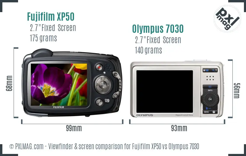 Fujifilm XP50 vs Olympus 7030 Screen and Viewfinder comparison