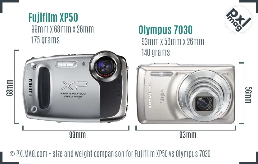 Fujifilm XP50 vs Olympus 7030 size comparison