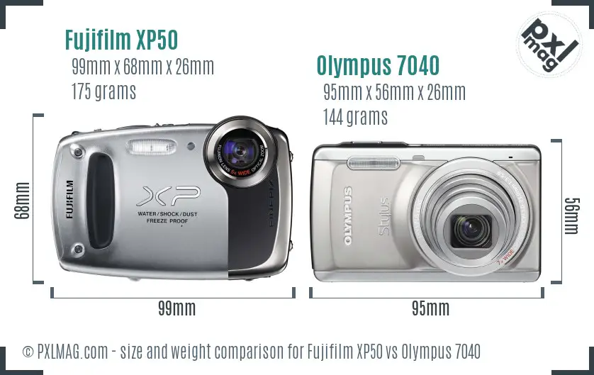 Fujifilm XP50 vs Olympus 7040 size comparison