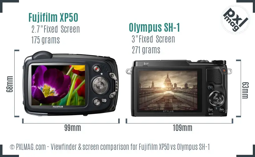 Fujifilm XP50 vs Olympus SH-1 Screen and Viewfinder comparison