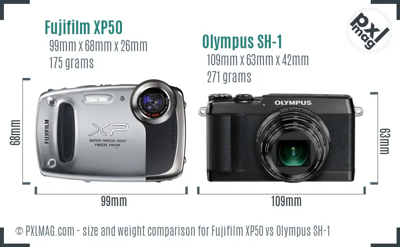 Fujifilm XP50 vs Olympus SH-1 size comparison