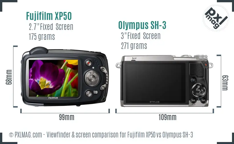Fujifilm XP50 vs Olympus SH-3 Screen and Viewfinder comparison