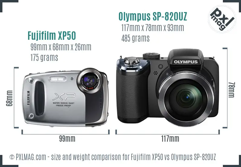 Fujifilm XP50 vs Olympus SP-820UZ size comparison