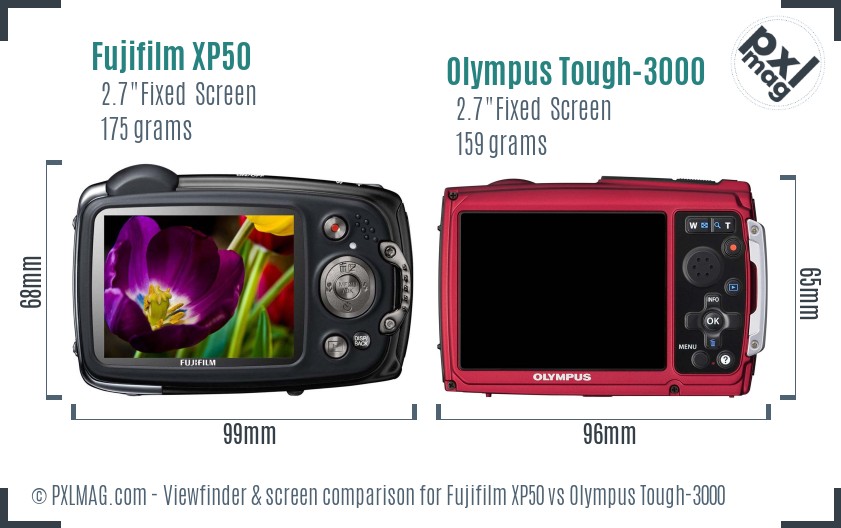 Fujifilm XP50 vs Olympus Tough-3000 Screen and Viewfinder comparison