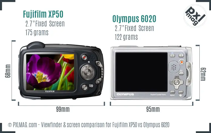 Fujifilm XP50 vs Olympus 6020 Screen and Viewfinder comparison