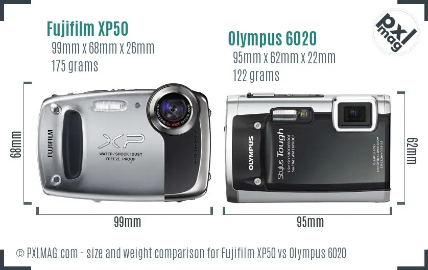 Fujifilm XP50 vs Olympus 6020 size comparison
