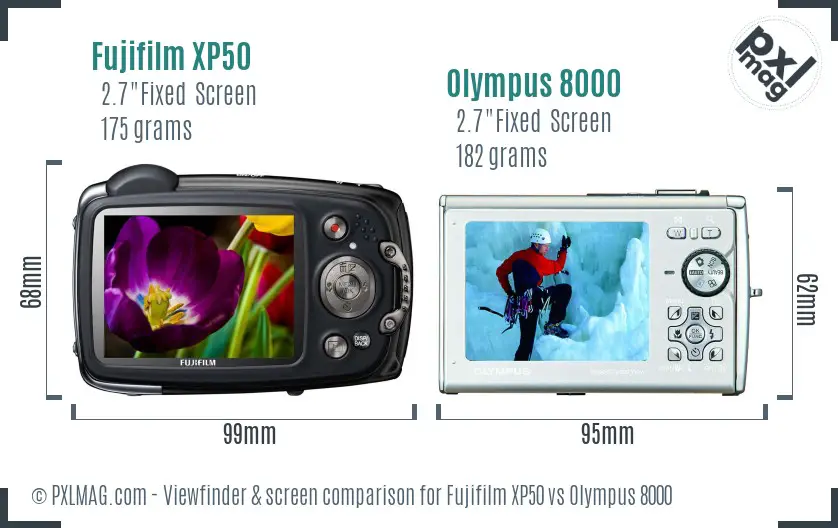 Fujifilm XP50 vs Olympus 8000 Screen and Viewfinder comparison