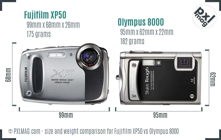 Fujifilm XP50 vs Olympus 8000 size comparison
