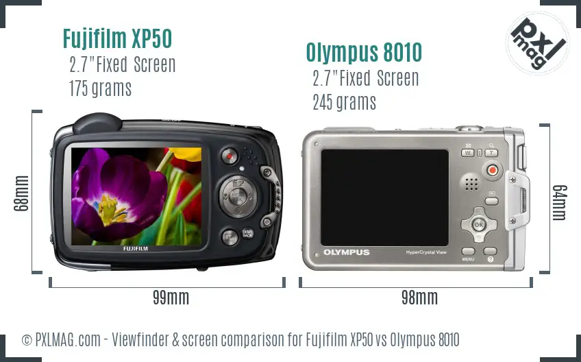 Fujifilm XP50 vs Olympus 8010 Screen and Viewfinder comparison