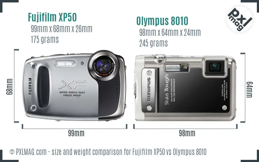 Fujifilm XP50 vs Olympus 8010 size comparison