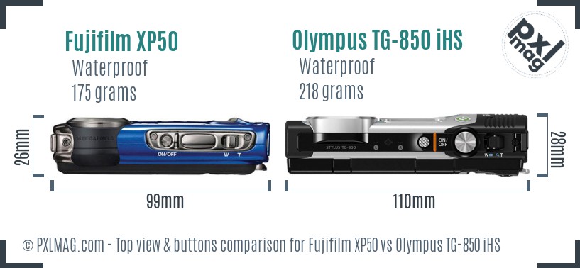 Fujifilm XP50 vs Olympus TG-850 iHS top view buttons comparison