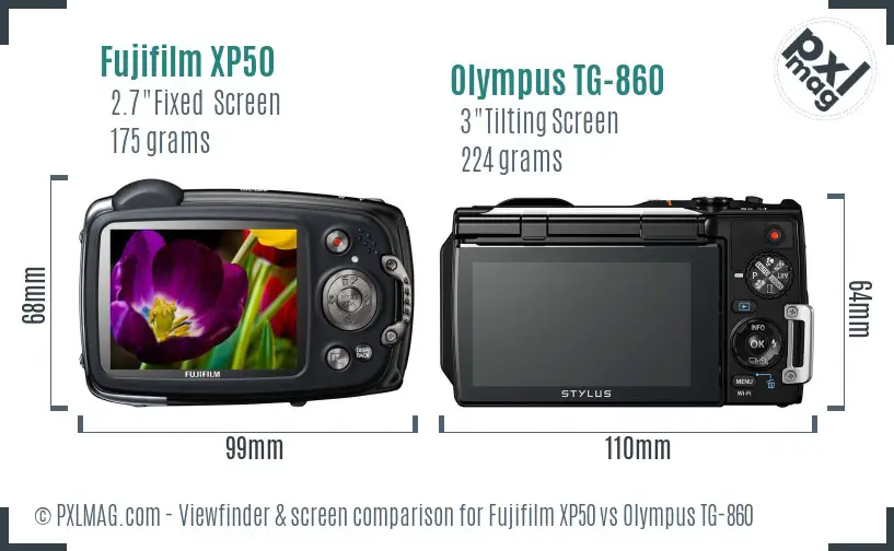 Fujifilm XP50 vs Olympus TG-860 Screen and Viewfinder comparison