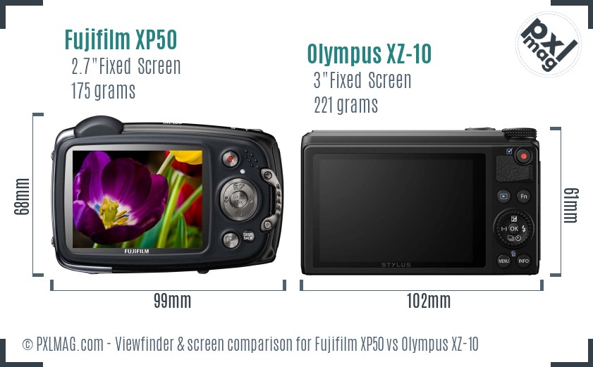 Fujifilm XP50 vs Olympus XZ-10 Screen and Viewfinder comparison