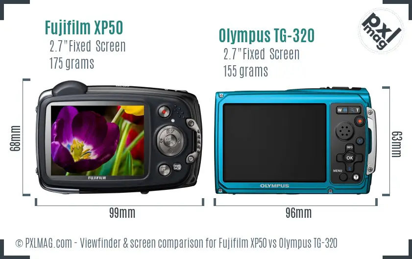 Fujifilm XP50 vs Olympus TG-320 Screen and Viewfinder comparison