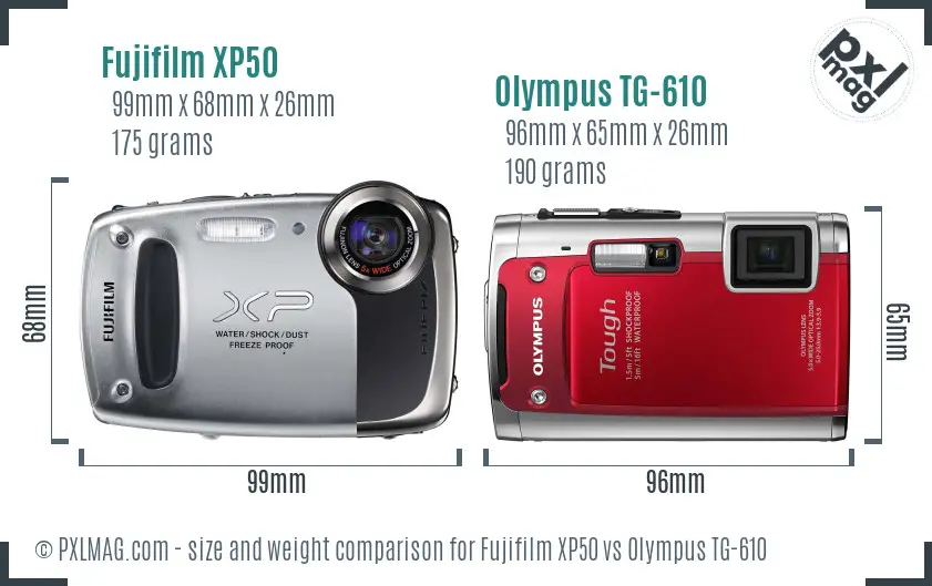 Fujifilm XP50 vs Olympus TG-610 size comparison