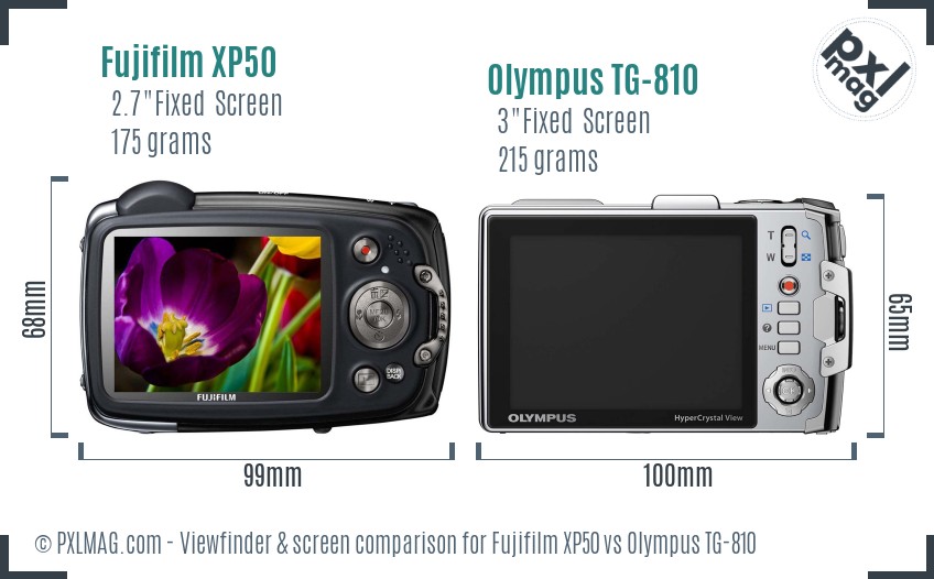 Fujifilm XP50 vs Olympus TG-810 Screen and Viewfinder comparison