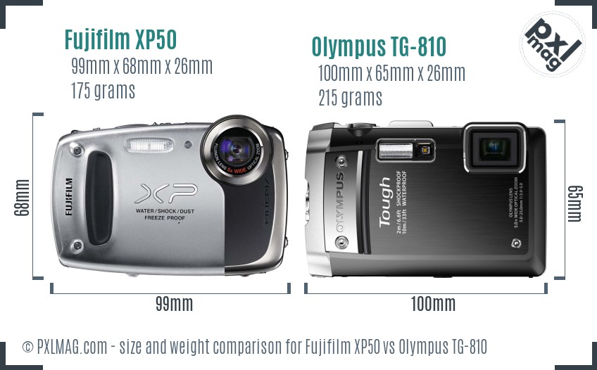 Fujifilm XP50 vs Olympus TG-810 size comparison