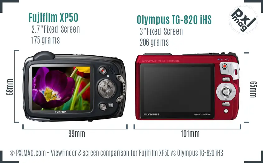 Fujifilm XP50 vs Olympus TG-820 iHS Screen and Viewfinder comparison