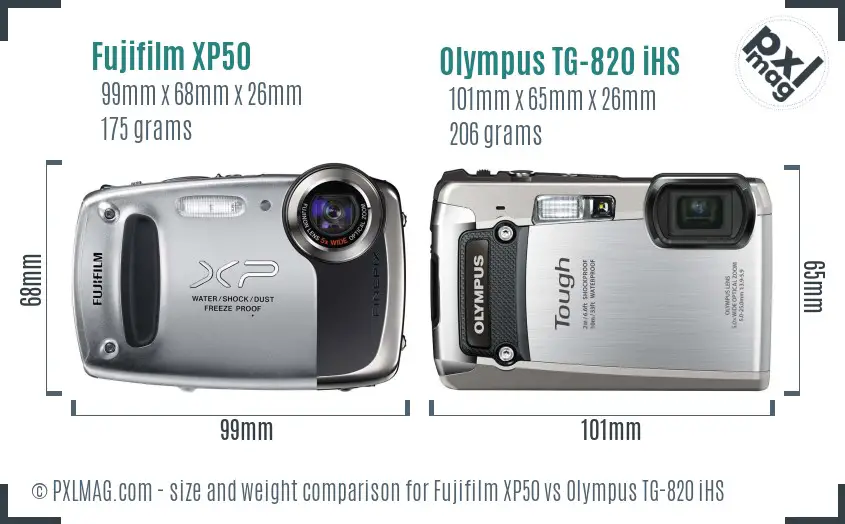 Fujifilm XP50 vs Olympus TG-820 iHS size comparison