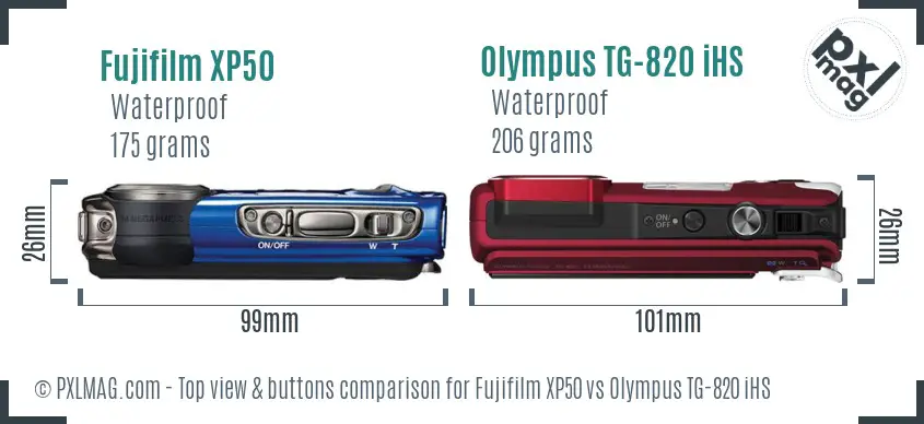 Fujifilm XP50 vs Olympus TG-820 iHS top view buttons comparison