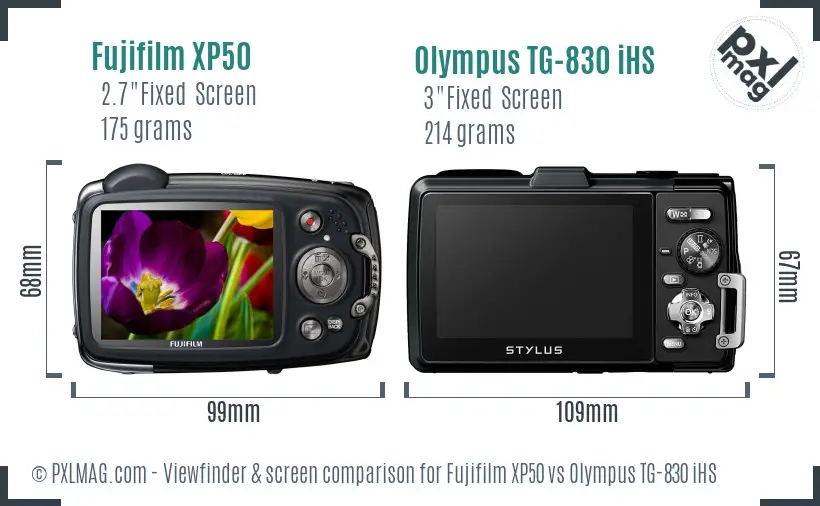 Fujifilm XP50 vs Olympus TG-830 iHS Screen and Viewfinder comparison