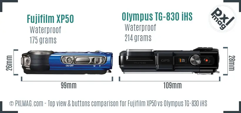 Fujifilm XP50 vs Olympus TG-830 iHS top view buttons comparison