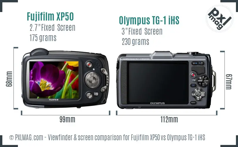 Fujifilm XP50 vs Olympus TG-1 iHS Screen and Viewfinder comparison