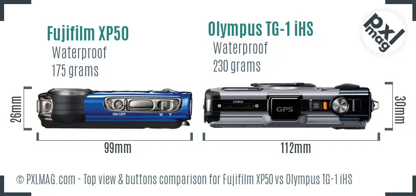 Fujifilm XP50 vs Olympus TG-1 iHS top view buttons comparison
