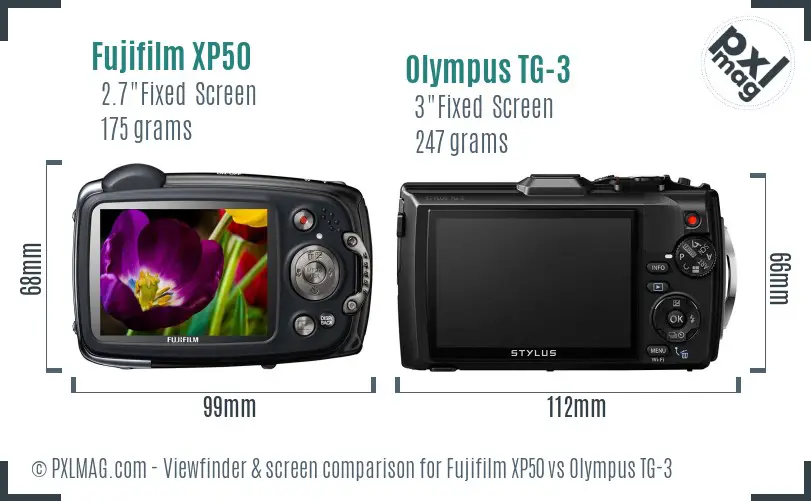 Fujifilm XP50 vs Olympus TG-3 Screen and Viewfinder comparison