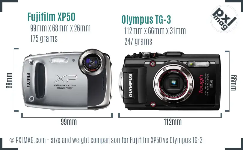 Fujifilm XP50 vs Olympus TG-3 size comparison