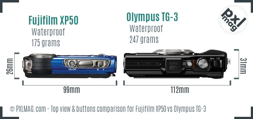 Fujifilm XP50 vs Olympus TG-3 top view buttons comparison