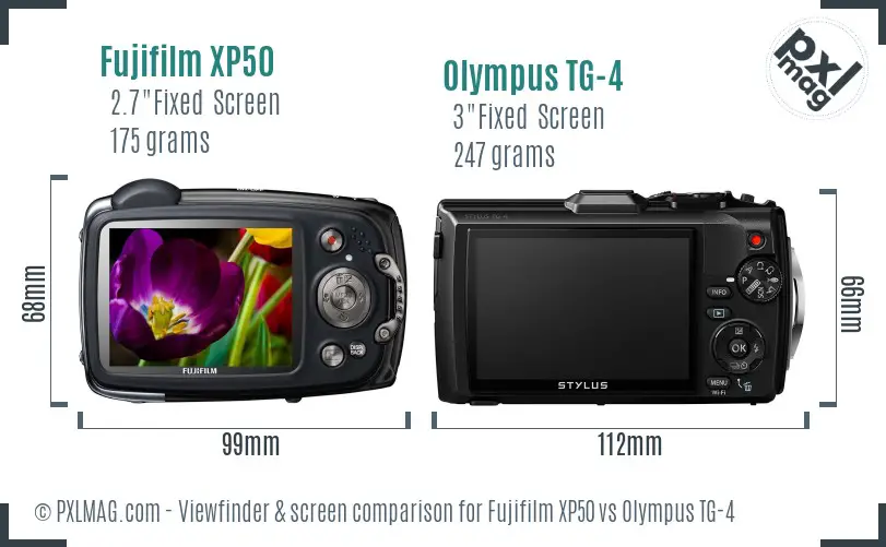 Fujifilm XP50 vs Olympus TG-4 Screen and Viewfinder comparison